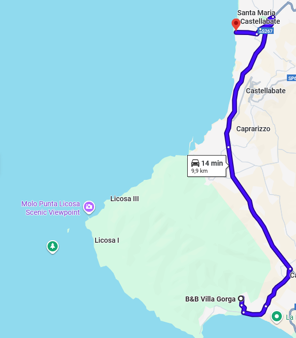 Distanza da Santamria di Castellabate ad Ogliastro Marina Mappa del percorso da Ogliastro Marina a Santa Maria di Castellabate: meno di 15 minuti in auto